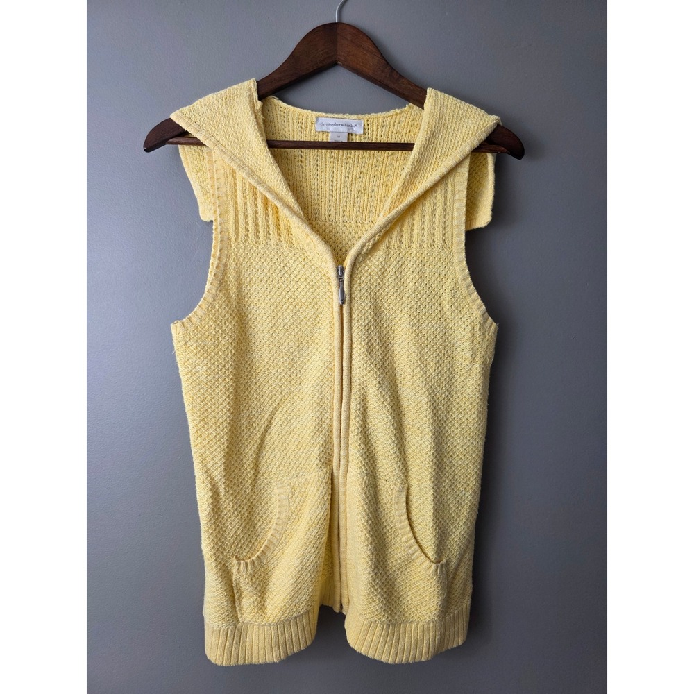 Christopher & Banks Yellow Waffle Knit Hooded Zip Up Sweater Vest Medium